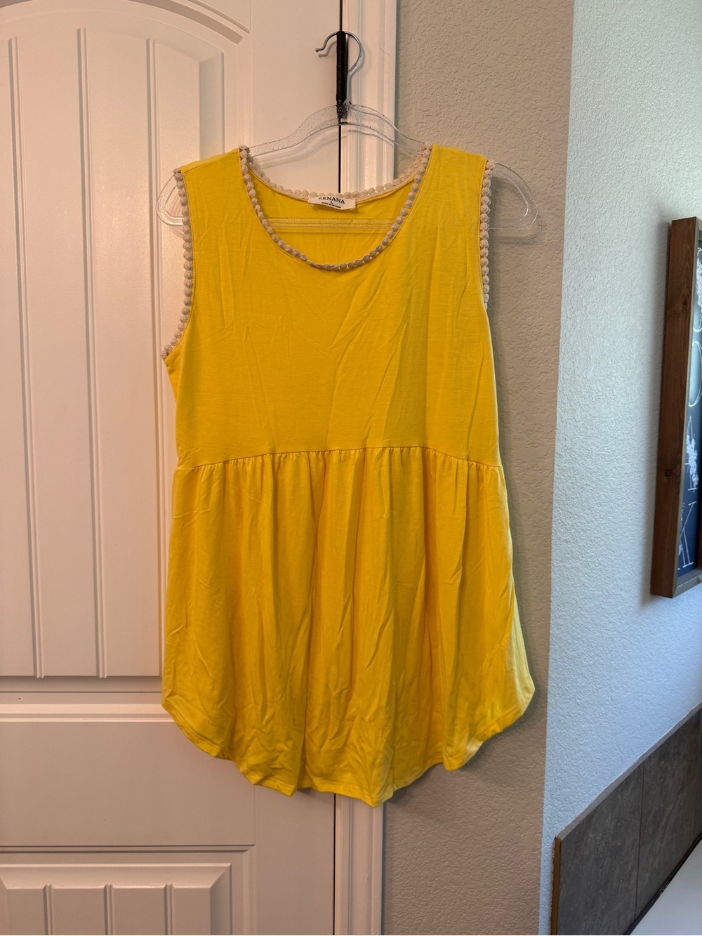 Zenana Outfitters Yellow Sleeveless Peplum Tank with Trim